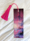 Front view of a fantasy-inspired art bookmark with a tassel.