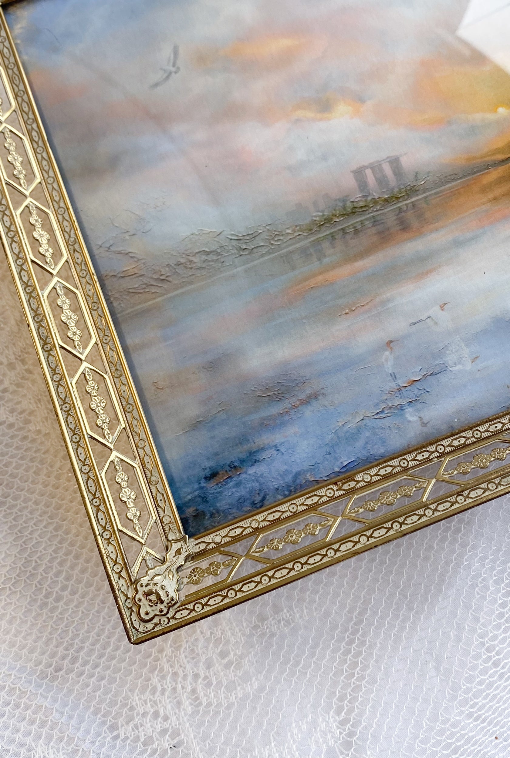 Blue Evening over Marina Bay VINTAGE FRAMED PRINT