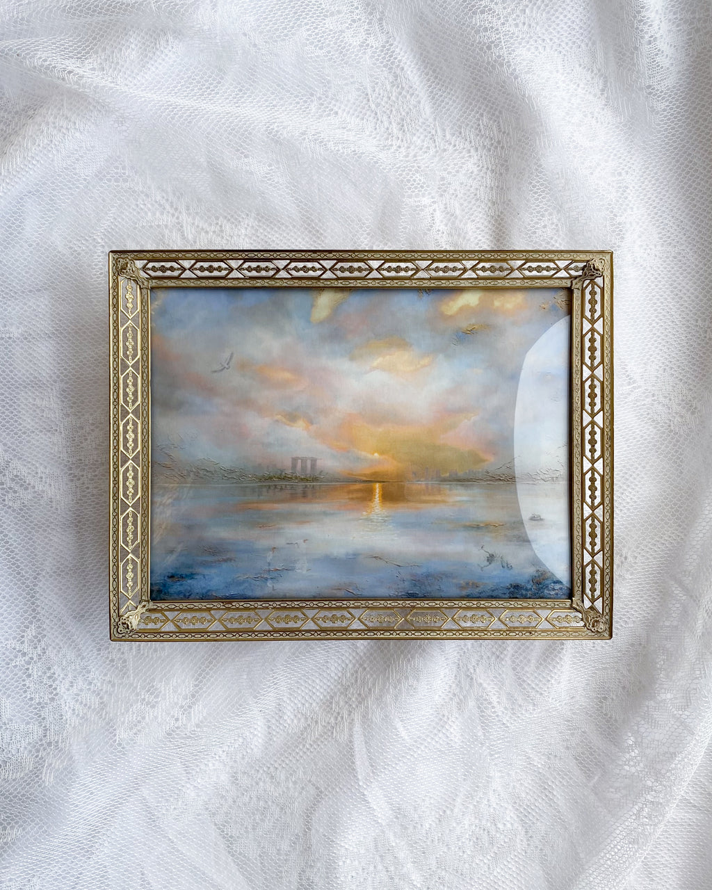 Blue Evening over Marina Bay VINTAGE FRAMED PRINT