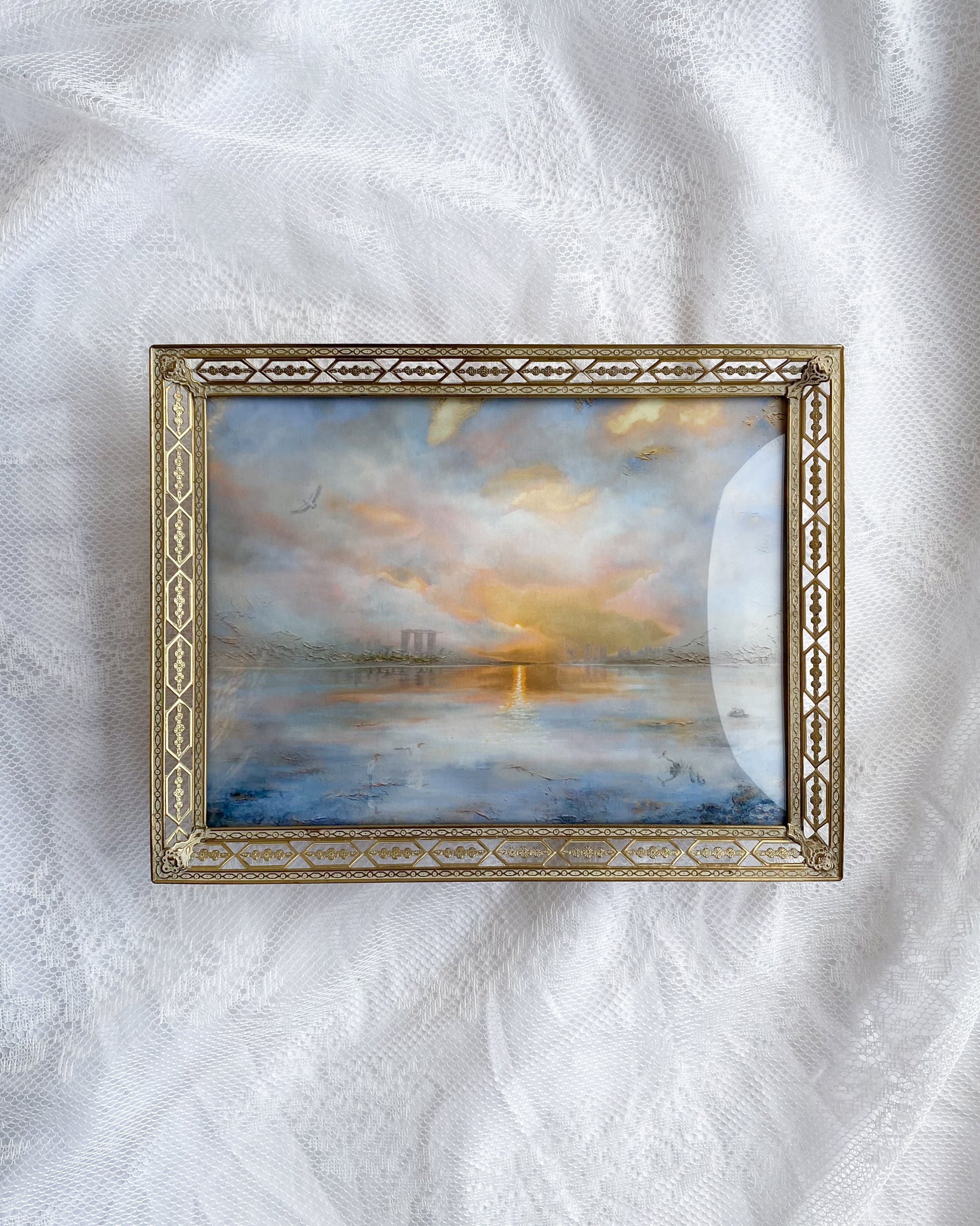 Blue Evening over Marina Bay VINTAGE FRAMED PRINT