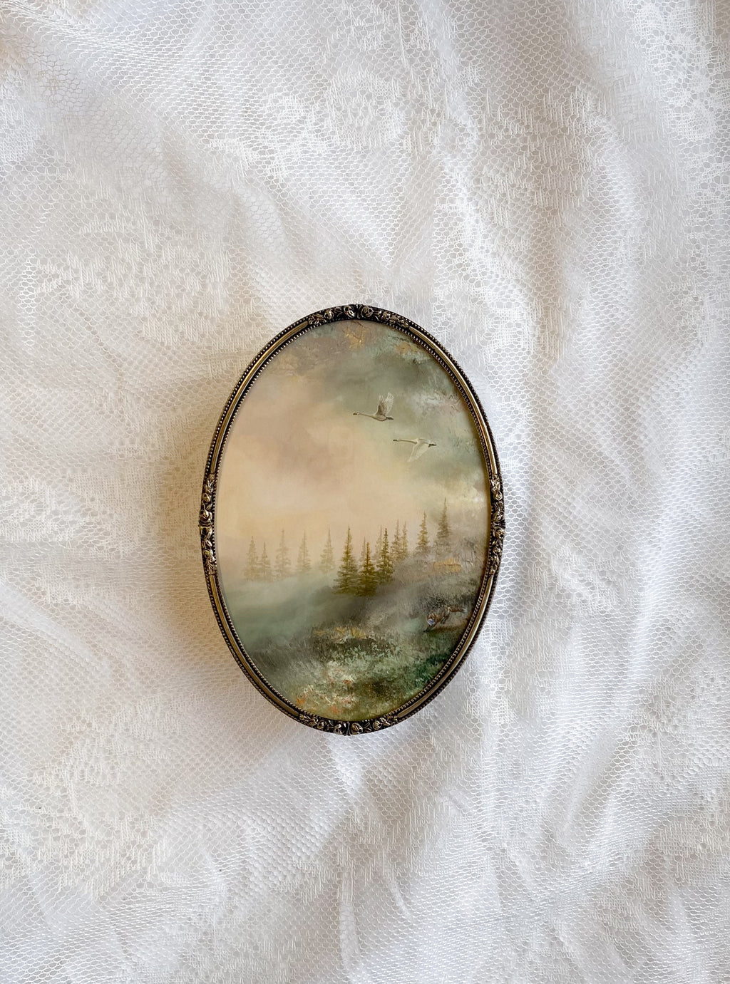 Golden Sunrise Oval VINTAGE FRAMED PRINT