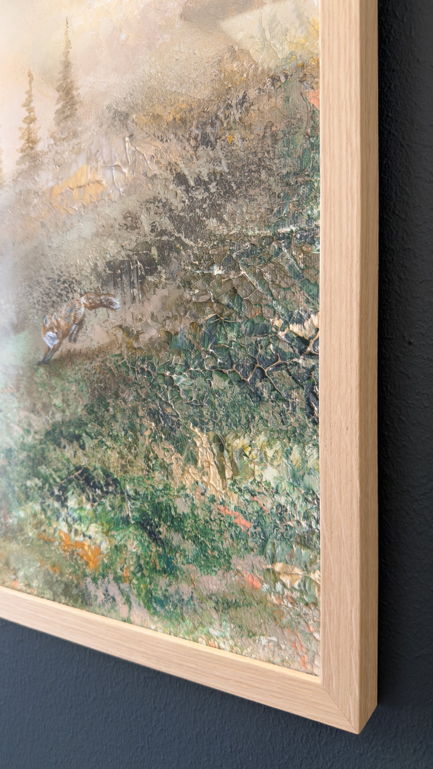 Side view of the framed fine art print showing the details of the print.