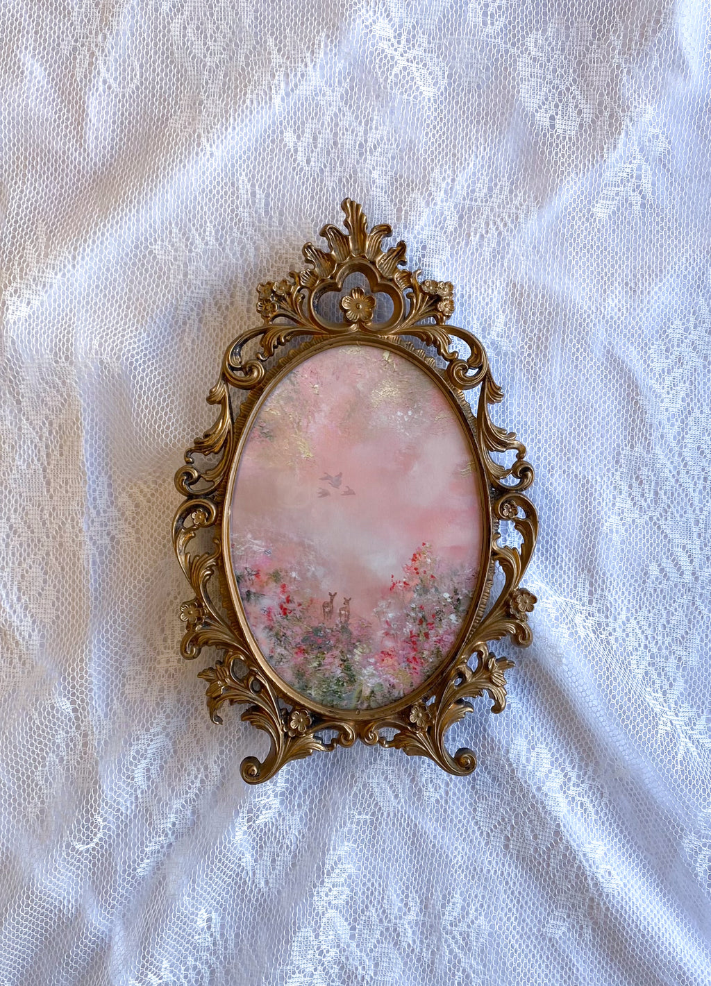 Meadow of Love Oval VINTAGE FRAMED PRINT