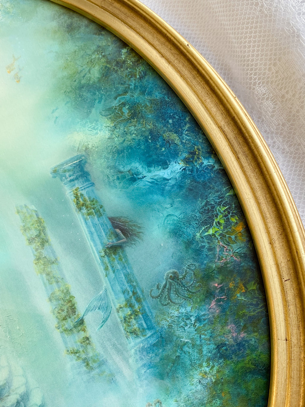 Mermaid's Guest XL Oval VINTAGE FRAMED PRINT