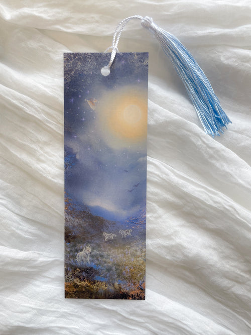Fantasy-inspired art bookmark displayed with a matching tassel.