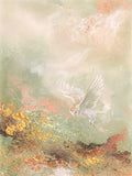 Fine art print of an semi-abstract painting of a landscape and flying owl.