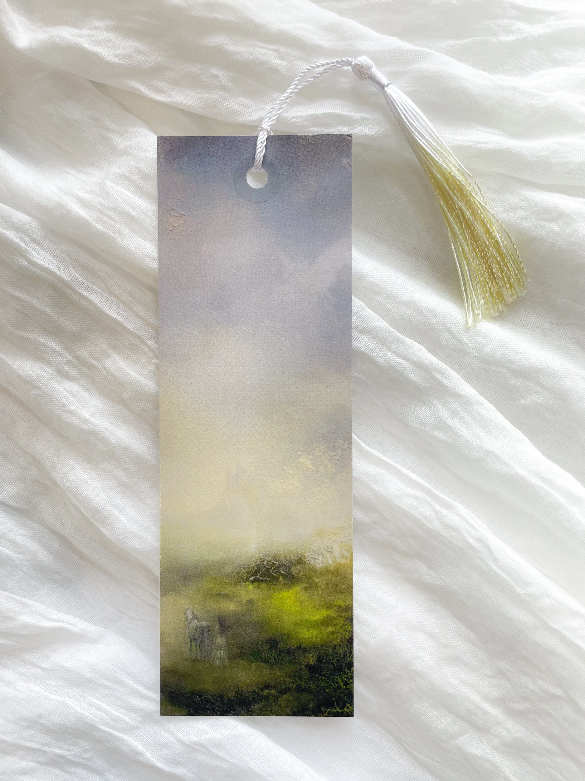 Fantasy-inspired art bookmark displayed with a matching tassel.