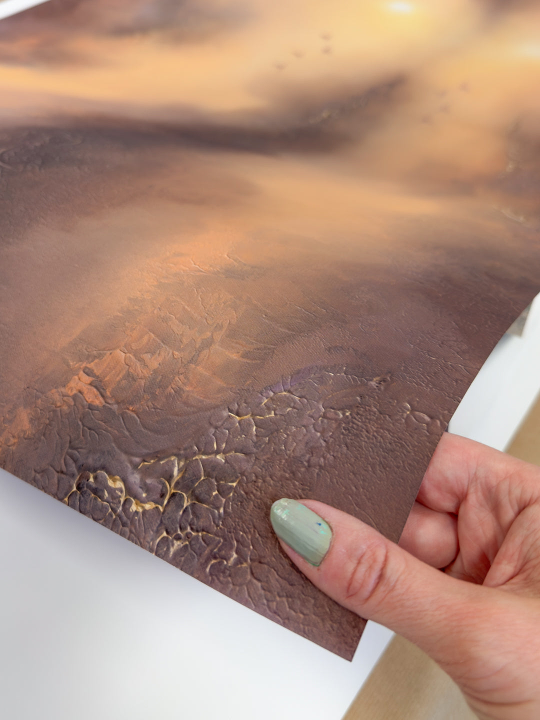 Close-up of the fine art print showing the paper surface and artwork details.