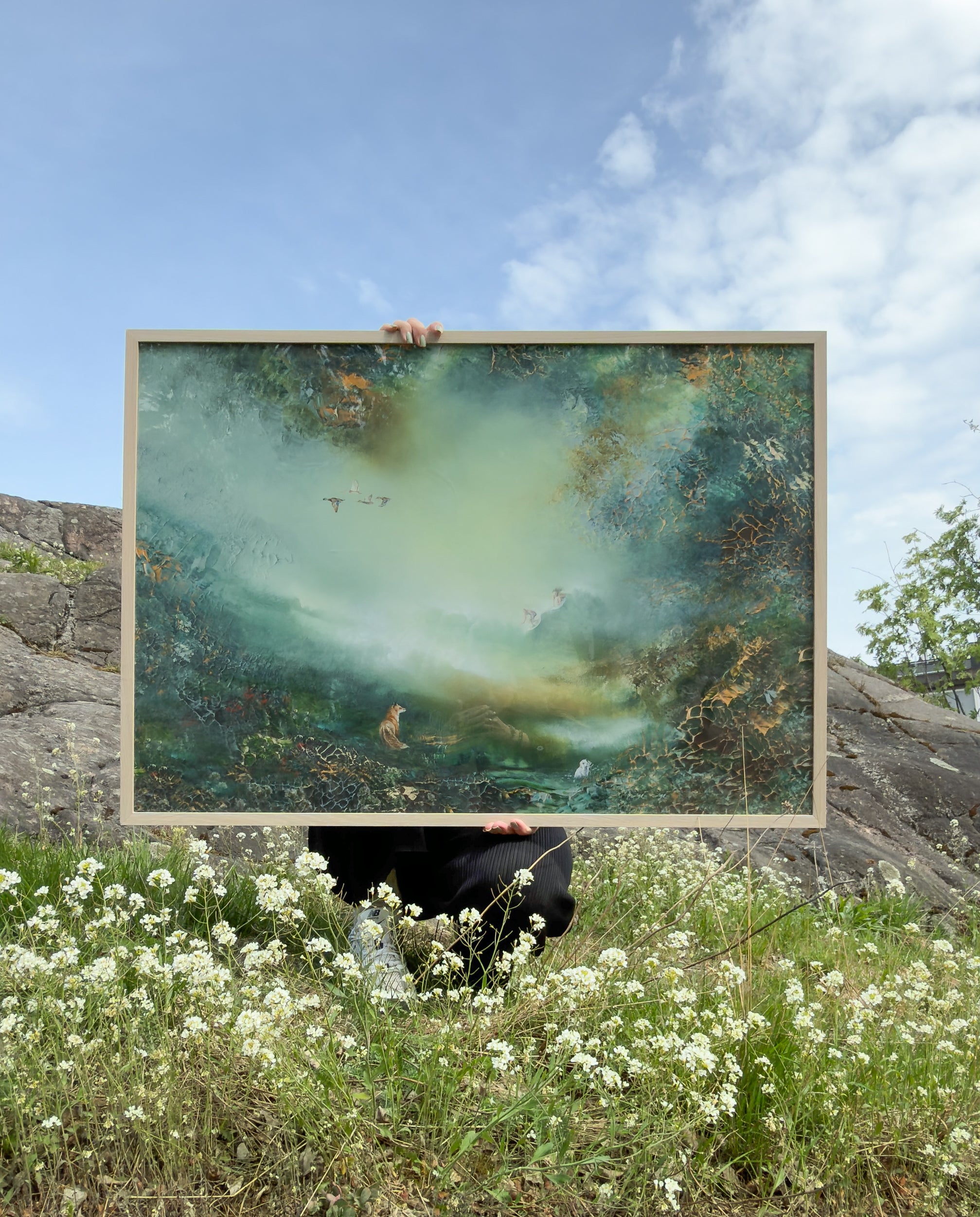 Framed fine art print displayed outdoors to demonstrate its size.