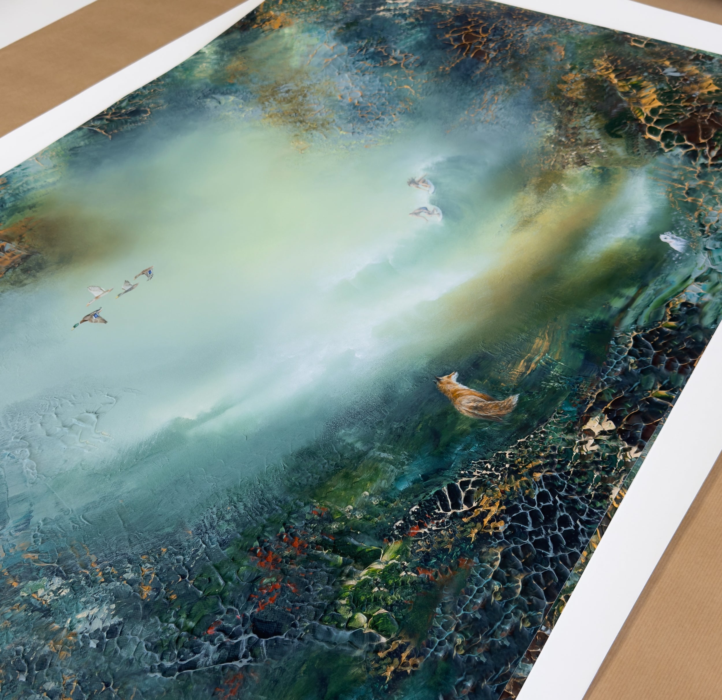 Close-up of the fine art print showing the detailed landscape and paper surface.