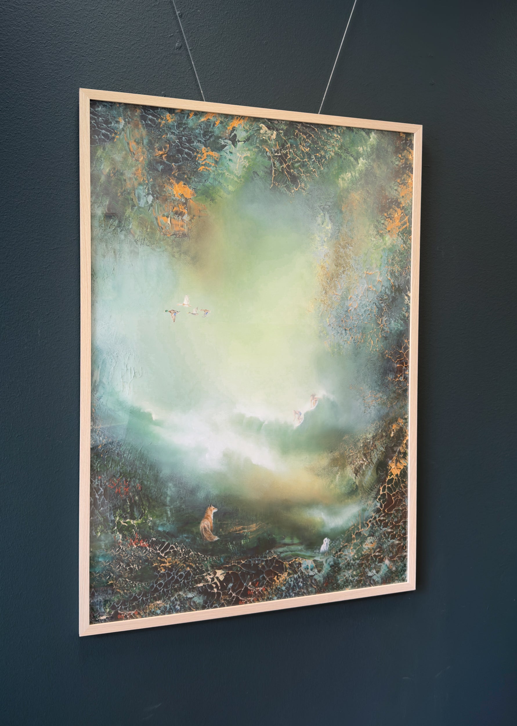 Framed fine art print displayed on a wall.
