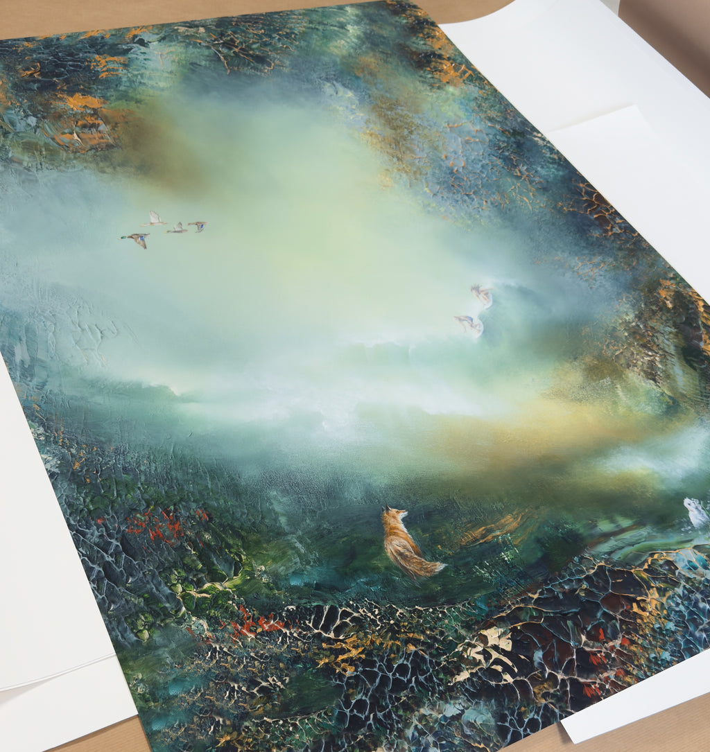 Close-up of the fine art print showing the artwork and paper surface.