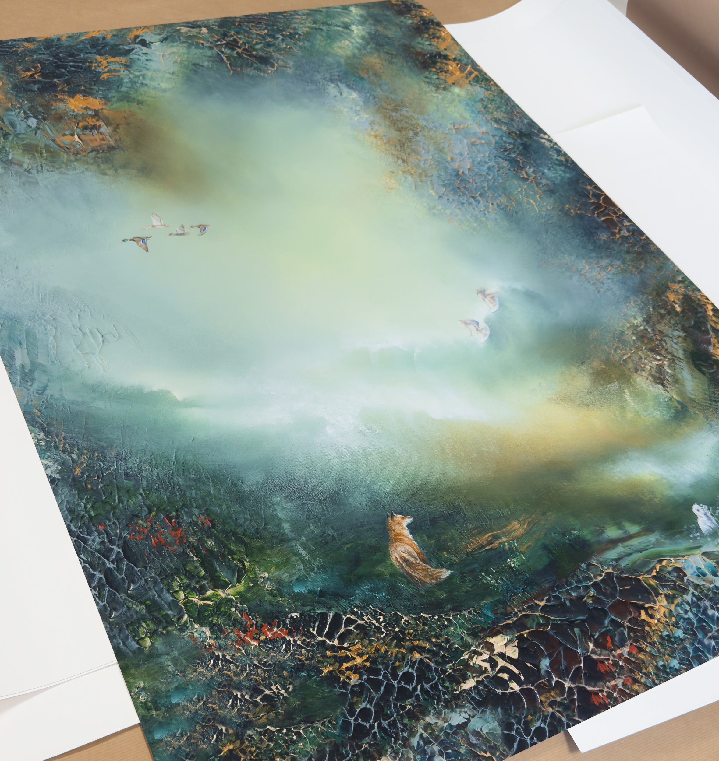 Close-up of the fine art print showing the artwork and paper surface.
