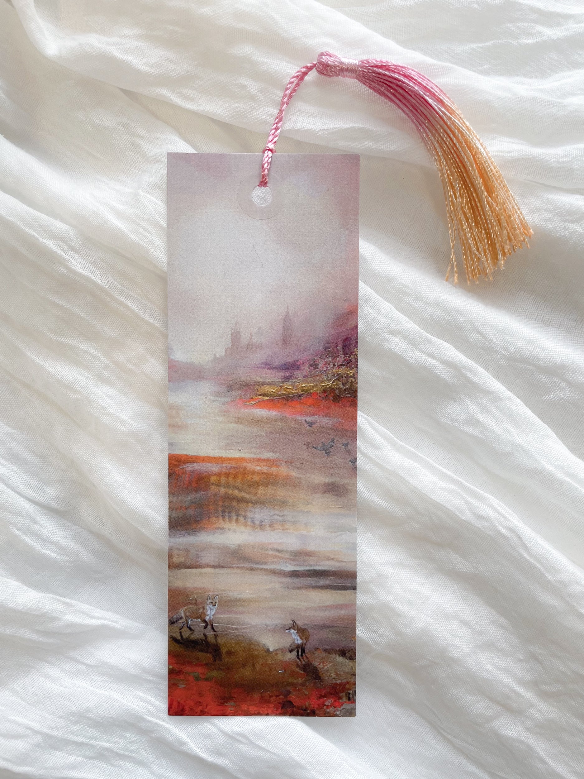 Fantasy-inspired art bookmark displayed with a matching tassel.