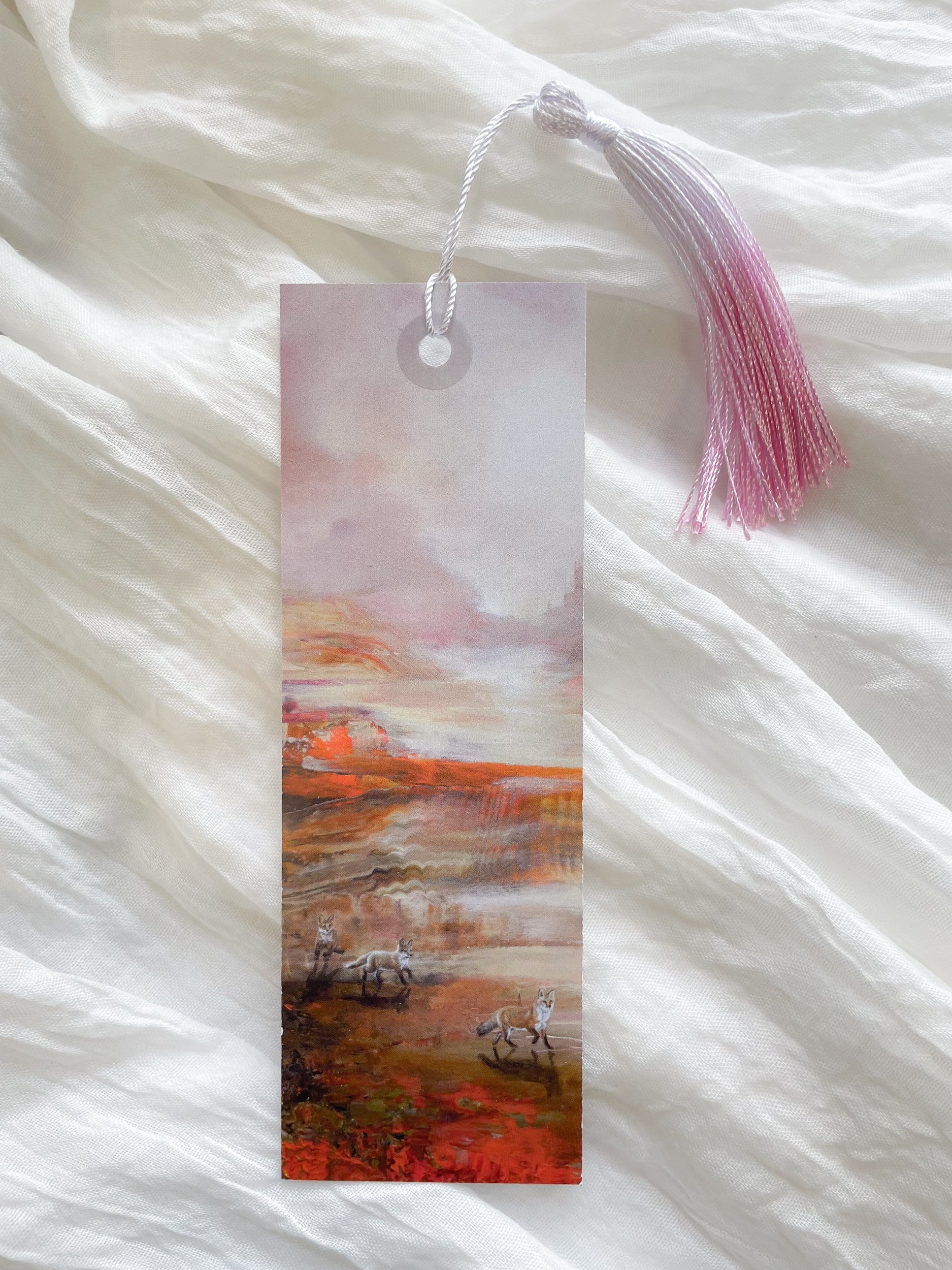 Fantasy-inspired art bookmark displayed with a matching tassel.