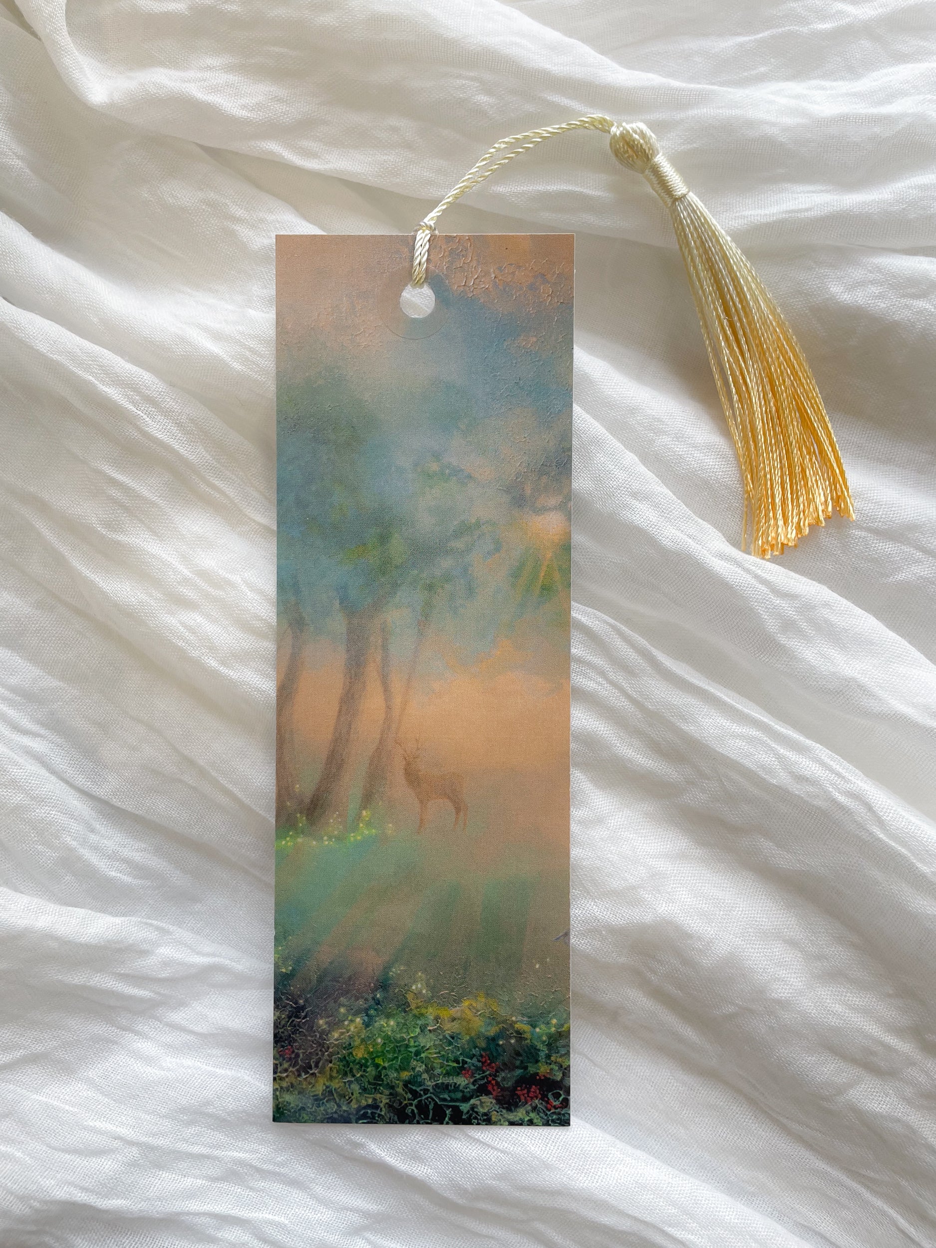 Fantasy-inspired art bookmark displayed with a matching tassel.