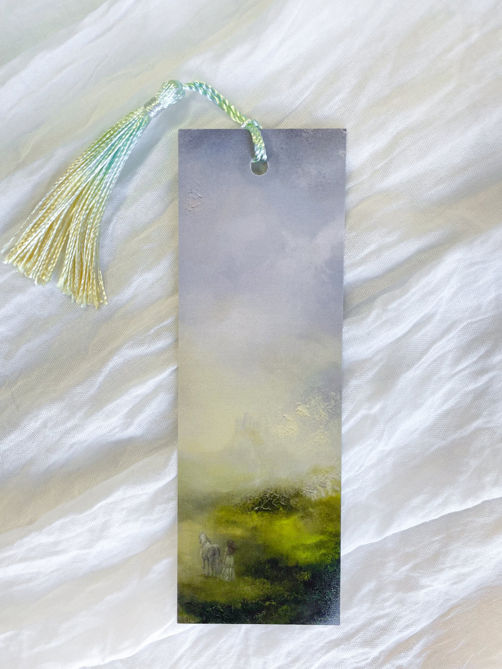 Fantasy-inspired art bookmark displayed with a matching tassel.