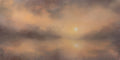 Fine art print of a semi-abstract sunset reflected on calm water beneath soft clouds.