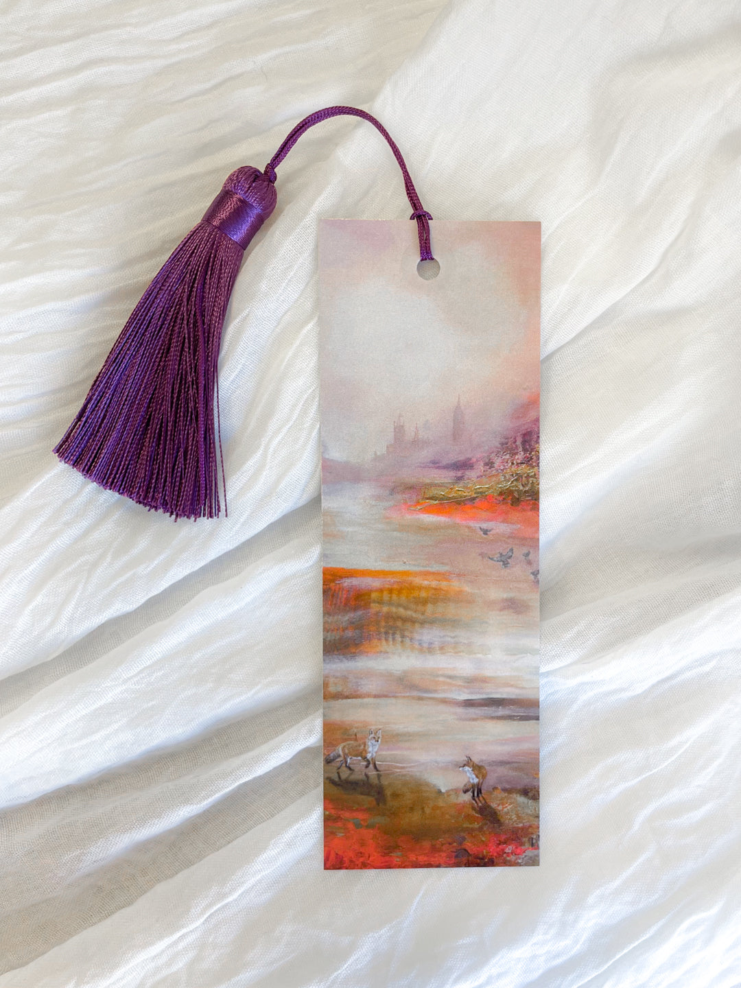 Fantasy-inspired art bookmark displayed with a matching tassel.
