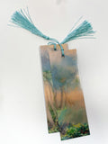Fantasy-inspired art bookmarks displayed with a matching tassels.
